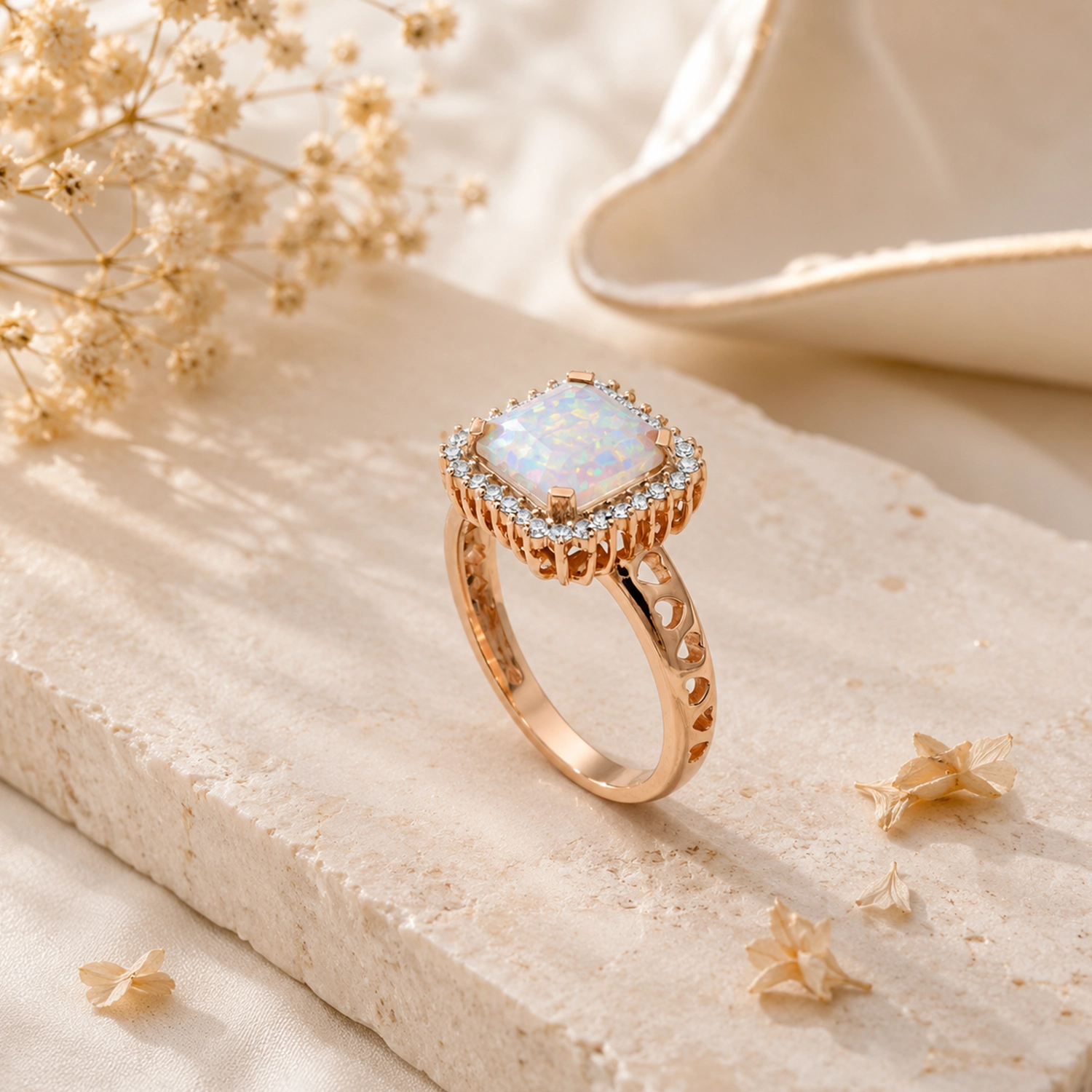 Opaline Halo Ring