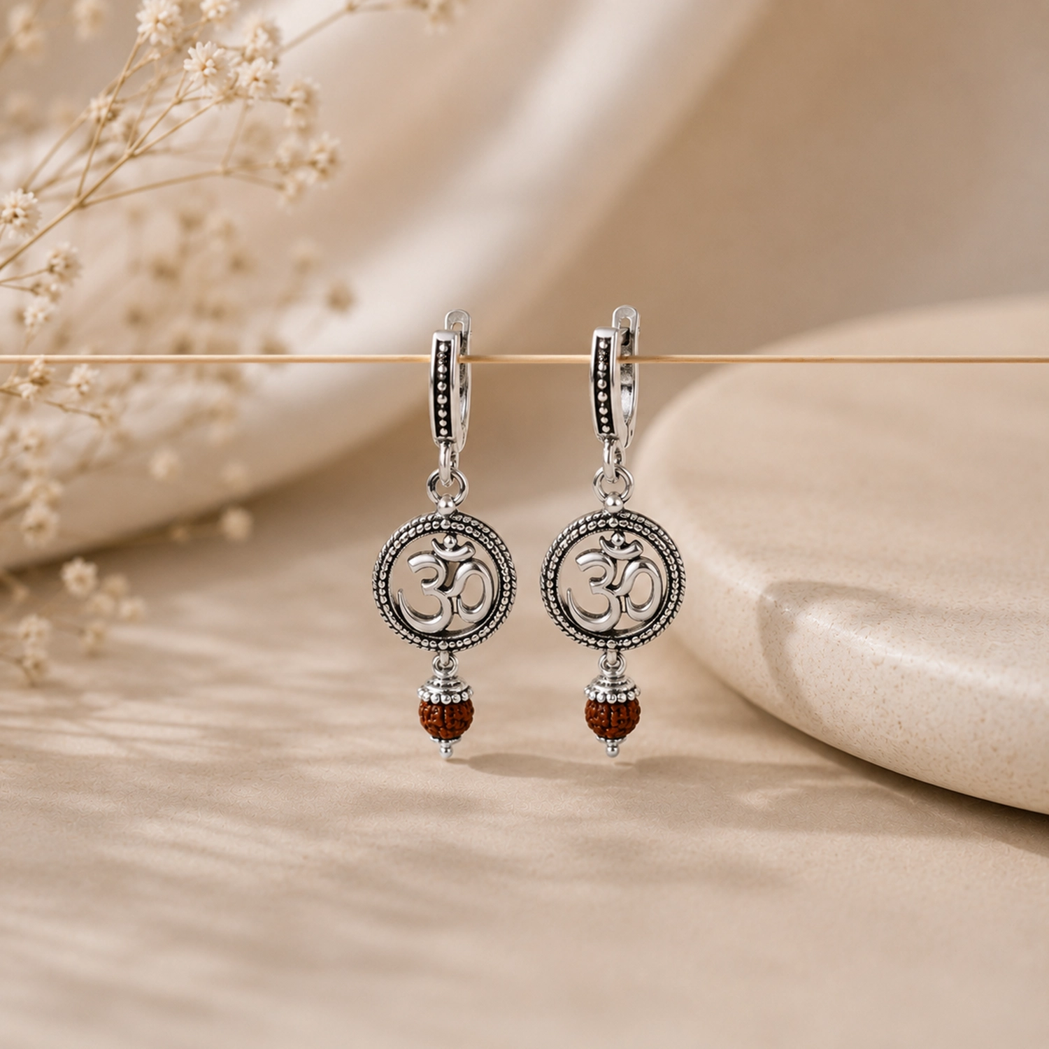 Om Rudraksha Drop Earrings