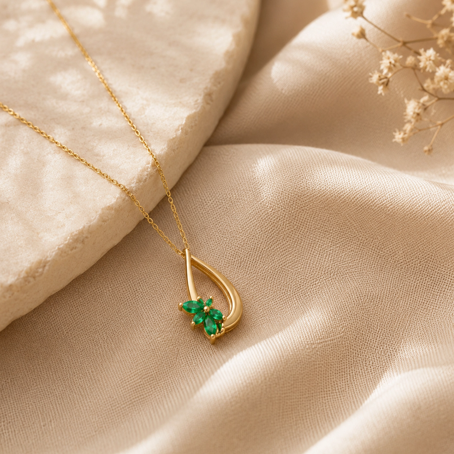 Emerald Bloom Drop Pendant